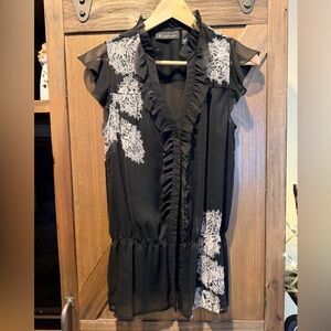 INC Black and White Ruffled Sleeveless Blouse with Black Tank Top